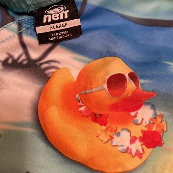 Neff swim trunks Blue Green with Palm Trees and Ducks Duckies - Picture 4 of 4